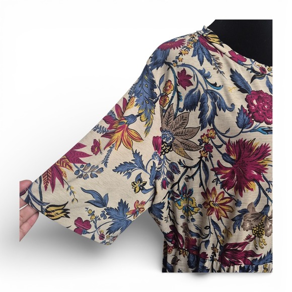 Jules & James Womens Size 2X Floral Empire Waist Maxi Dress Beige Magenta Blue - Picture 3 of 6